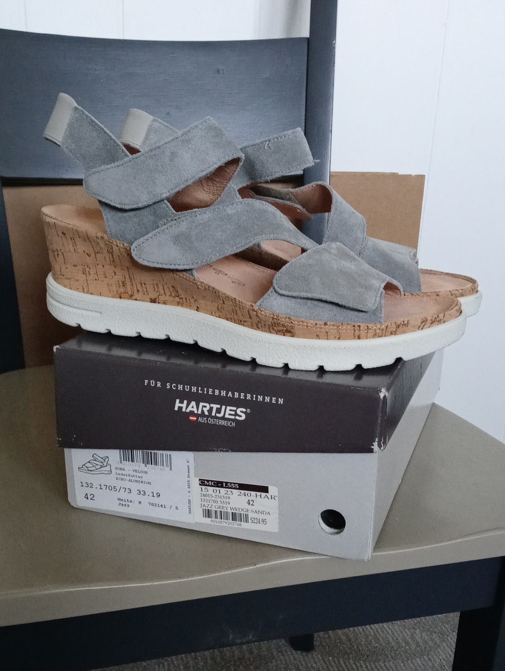 Hartjes Gray Suede Wedge Sandals